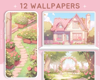 Tapety kawaii cottage słodkie różowe tapety pastelowe tapety na pulpit gamer girl wygaszacz ekranu estetyczne tło ekran blokady telefonu anime