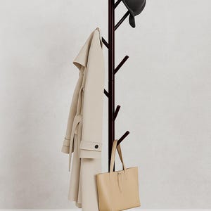 Solid Wood Standing Coat Rack: Adjustable Height, 9 Hooks