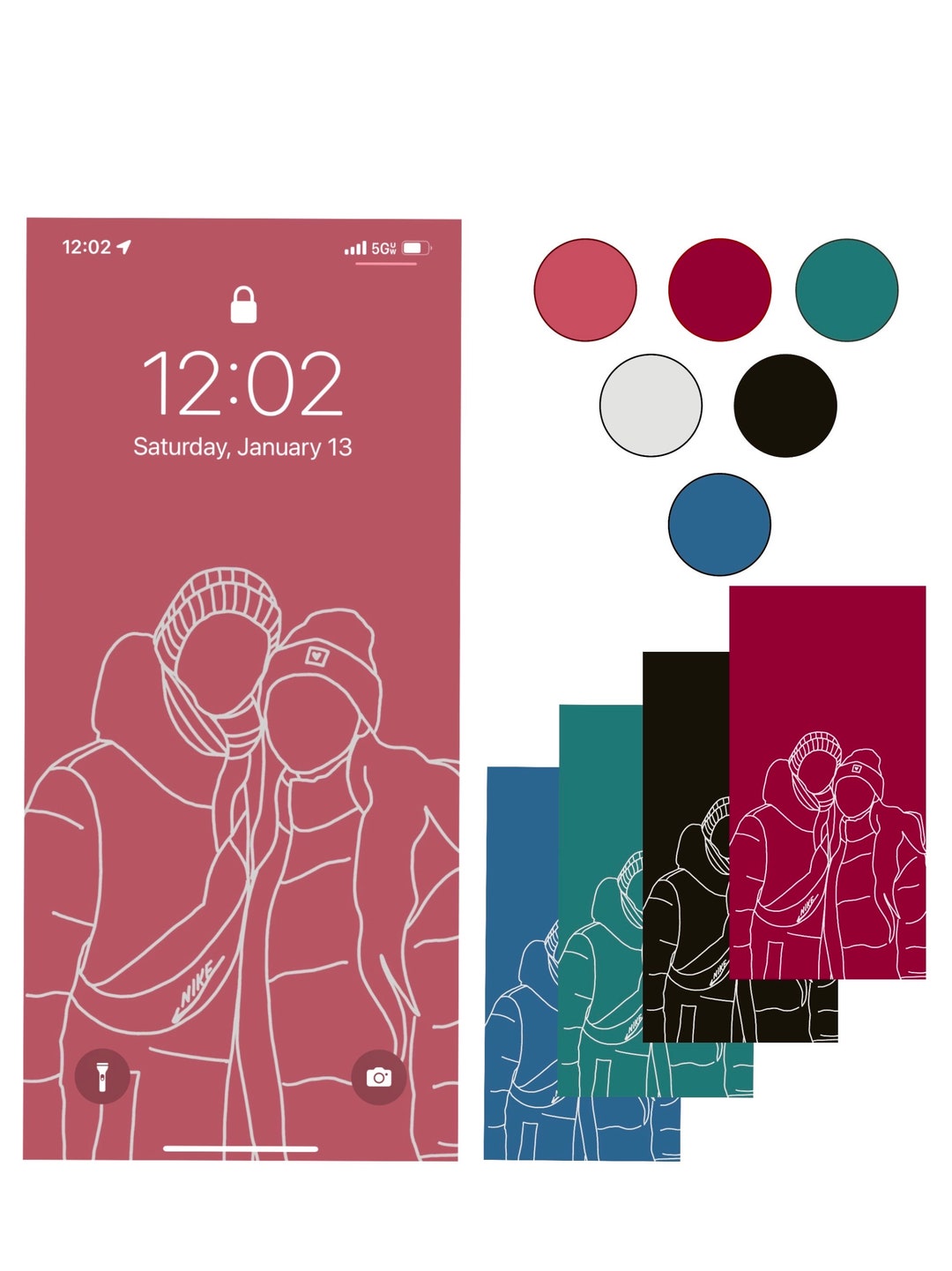 Custom Phone Screen Line Art 1-4 Subjects 5 Winter Colors - Etsy