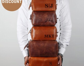 Personalized Leather Toiletry Bag Anniversary Gift for him Dopp Kit Men Personalized Groomsmen gift for dad graduation gift for him