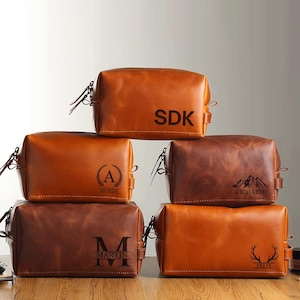 Personalized Toiletry Bag Groomsmen Gifts Leather Dopp Kit Men&#39;s Anniversary Gift for Him Full Grain Leather Dopp Kit Best Gift for Dad
