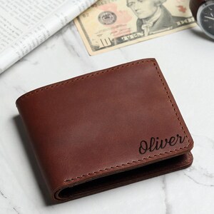 Personalized Leather Mens Wallet, Gift for Anniversary, Graduation, Dad, Boyfriend, Him, Husband, Father, Handwriting Engraved Custom Wallet