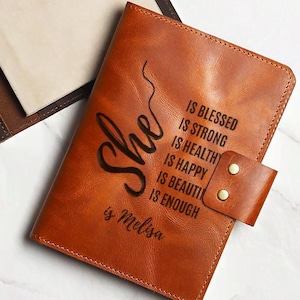 Portfolio personnalisé en cuir, portfolio gravé, journal chrétien personnalisé pour elle, journal d&#39;étude des écritures bibliques, carnet de prières