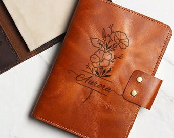 Personalized Birth Flower Journal, Birth Month Flower Notebook, Custom Engraved Journal, Personalized Journal, Birth Flower Birthday Gift