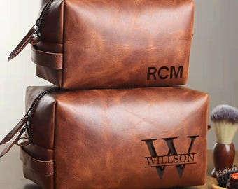 Leather Toiletry Bag, Gift For Him, Groomsmen Gifts, Personalized Dopp Kit, Anniversary Gift for Him, Gift for Husband, Men's Travel Bag