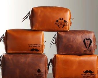Personalized Groomsmen Leather Toiletry Bag,Men's Leather Toiletry Bag,Groomsmen Gifts,Engraved Leather Travel Kit,Graduation Gift for Him