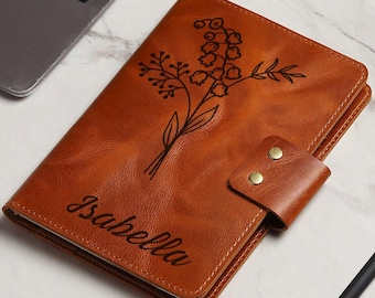 Diario de flores de nacimiento, flor del mes de nacimiento, diario personalizado, regalo de cumpleaños, regalo sentimental, diario de cuero personalizado, regalo del Día de la Madre
