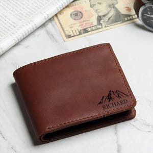 Handwriting Engraved Custom Wallet, Personalized Leather Mens Wallet, Gift for Anniversary, Graduation, Dad, Boyfriend, Him, Husband, Father