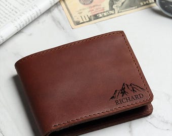 Handwriting Engraved Custom Wallet, Personalized Leather Mens Wallet, Gift for Anniversary, Graduation, Dad, Boyfriend, Him, Husband, Father