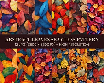 Abstrakte Blätter gestickt, nahtloses Muster: 12 JPG Designs (Digitaler Download)