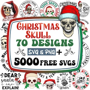 Weihnachtsschädel Bundle Bundle | Weihnachtsskelett SVG | Lustige Weihnachts-Svg | Weihnachts-Bundle svg | Weihnachtsschädel Png | Snarky SchädelSvg
