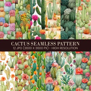 Lot de motifs sans couture de cactus, papiers numériques de fleurs du désert, papier de scrapbooking art du désert, papier washi de cactus, fichiers numériques, décoration