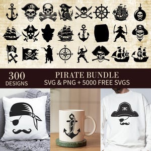 Paquete SVG de piratas, archivos de corte de piratas para silueta, mapa pirata SVG, calavera svg, diseño SVG de sombrero pirata, diseños de camisetas piratas, clipart pirata