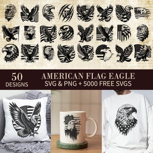 American Eagle SVG Bundle, American Bald Eagle, Eagle Tshirt Designs, Patriotic PNG, Patriotic SVG for 4th of July SVg, American Flag