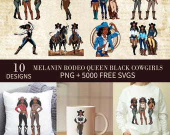 Melanin Rodeo Queen PNG: Schwarzes Cowgirl Sublimationsdesign (Digitaler Download