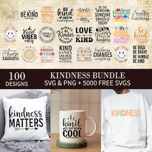 Pakiet SVG Kindness, Bądź miły SVG, Inspirujące cytaty SVG, Motywująca koszulka SVG, Zdrowie psychiczne SVG, Pozytywne cytaty SVG, Wydruki Bądź miły