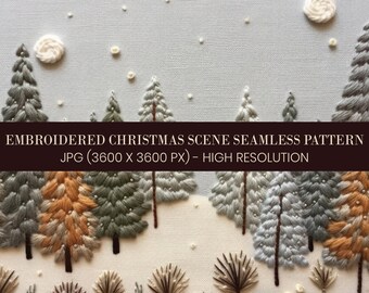 Weihnachts-Szene Stickerei Seamless Pattern (Digitaler Download)