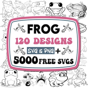 Frosch SVG | Frosch Png | Frosch mit Krone | Frosch mit Fliege | Tier geschnitten Datei | Amphibien-Svg | Netter Frosch | Zeichentrickfilm-Svg | Pilz svg