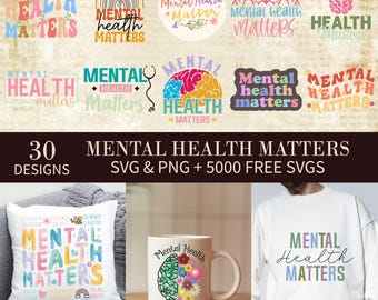 Psychische Gesundheitsbewusstsein SVG-Bundle: Positive & motivierende Designs (Digitaler Download)