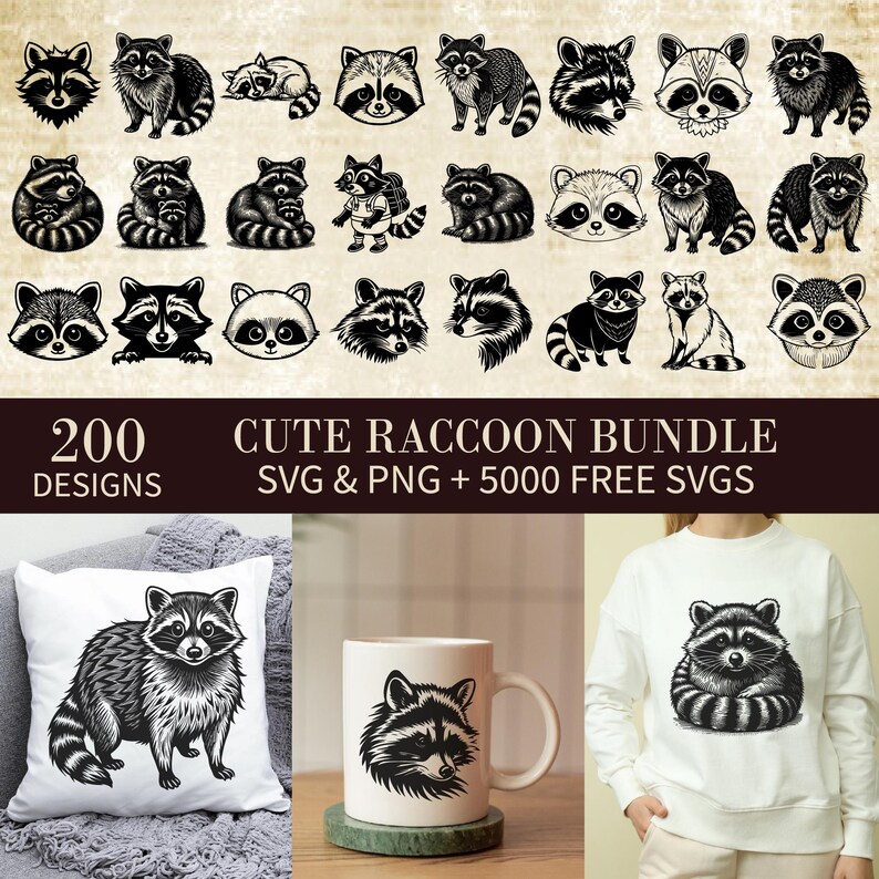 Cute Raccoon SVG Bundle, Raccoon Sticker SVG, Raccoon Shirt Designs ...