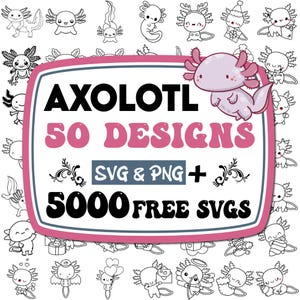 Axolotl SVG Bundle | Comic Axolotl | Blumen Axolotl geschnitten Datei | Axolotl Line Art | Niedliches Axolotl Muster | Süßer Axolotl | Lustige Axolotl svg