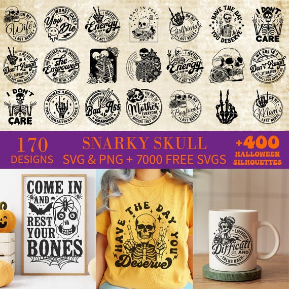 Snarky Skull Svg Bundle: Sarcastic Humor Designs (Digital Download)