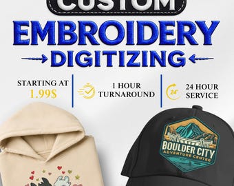 Custom Embroidery Digitizing, Logo Digitizing, Embroidery Digitizing Service, Image Digitizing Embroidery, Custom Digitize