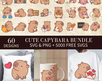 Niedliches Capybara SVG Bundle, Capybara digitale Aufkleber, Capybara Tier Shirt png, Kawaii Capybara Clipart, Capybara Vektor Sommer Shirts svg