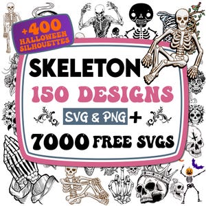 Paquete de SVG de esqueleto, clipart de fiesta de Halloween, arte lineal de huesos espeluznantes, SVG de baile, arte digital de danza de esqueletos