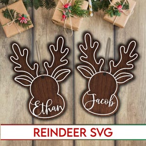 Freistehende Rentiere | Rentiere | Familiennamen SVG Laser gravierte Schnittdatei Glowforge & Lightburn | Weihnachts-Svg