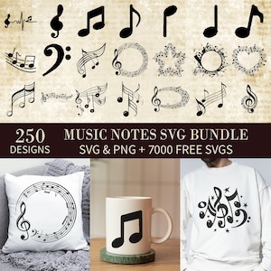 Pacchetto SVG di note musicali: clipart di chitarra e chiave di violino (download PDF)