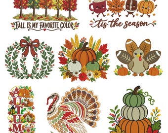Thanksgiving Day Embroidery Bundle, Happy Thanksgiving Embroidery,Autumn Bird Pattern,Fall Embroidery Bundle,Thanksgiving Pumpkin Embroidery