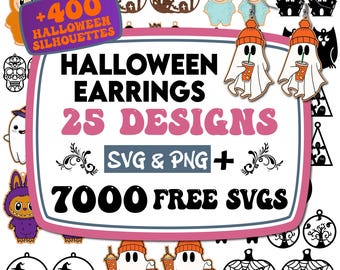 Niedliche Halloween Ohrringe SVG, Süßer Geist SVG, Niedliche Halloween Ornamente, Halloween Schmuck SVG, Faux Leder Ohrringe SVG, Glowforge SVG
