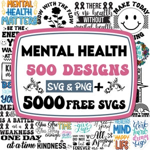 Santé mentale Svg | Svg amour de soi | Ensemble SVG Santé mentale | Svg positif | Svg motivant | Sensibilisation à la santé mentale | Svg inspirant