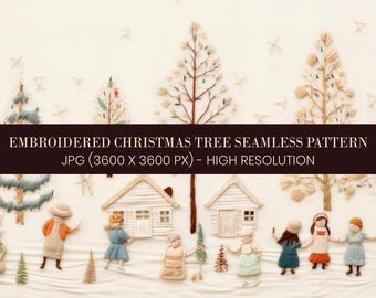 Weihnachts-Szene Stickerei Seamless Pattern (Digitaler Download)