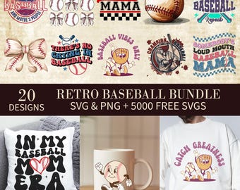 Retro Baseball PNG-Bundle: Vintage-Stil Grafiken (Digitaler Download)