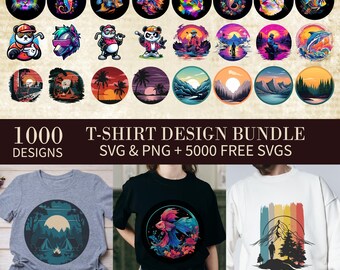 T-Shirt Designs Bundle: 1000+ künstlerische PNG- und SVG-Dateien (digitaler Download