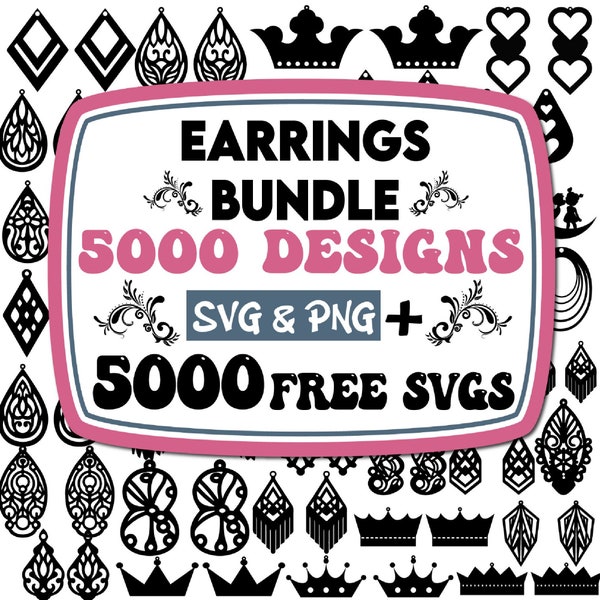 5000 Leather Earring Svg | Earring Svg | Earring Svg Bundle | Earring Cut Files | Faux Leather Earring Svg | Laser Cut Earrings | SVGs
