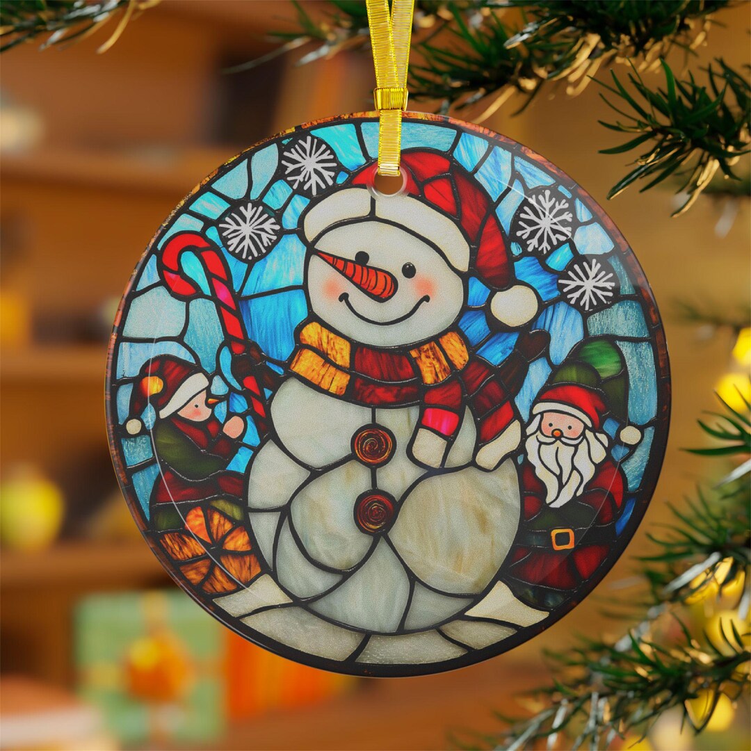Snowman Faux Stained Glass Christmas Ornament, Holiday Tree Decoration ...