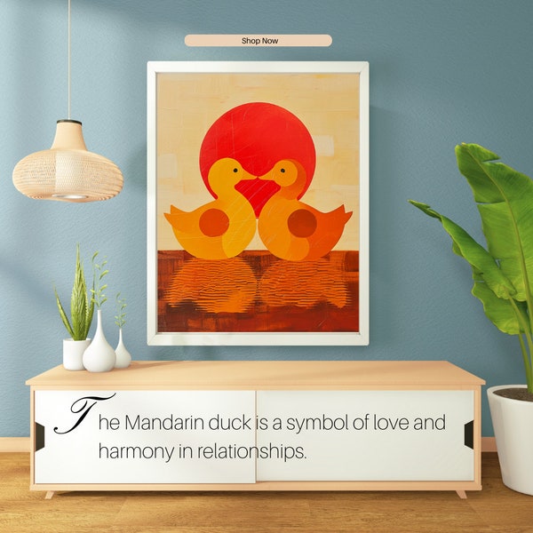 Feng Shui Mandarin Duck Print Love Decor Mother's Day Gift Digital Download Wall Art Minimalist Love Print Romantic Decor Gift Harmony