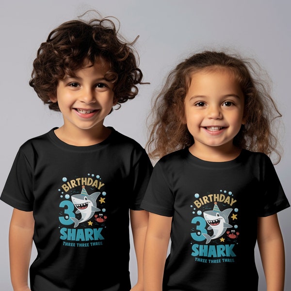 Kids Birthday Shark T-Shirt, Cute Shark 3rd Birthday Party Tee, Unisex Children's Clothing