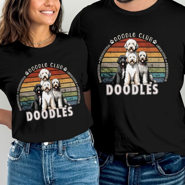 Doodle Club Retro Vintage Inspired Dog T-Shirt, Colorful Stripes Design, Pet Lover Tee