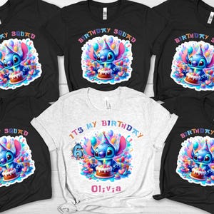 White Shirt: Birthday Girl-Pink color text design
Black Shirts: Birthday Squad design