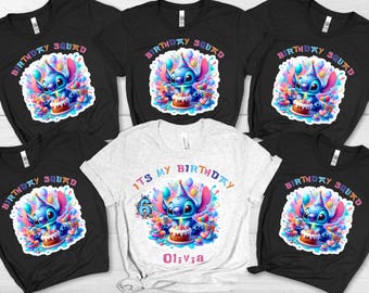 Disney Lilo and Stitch Birthday Shirt, Custom Squad T-Shirt, Family Matching Tee