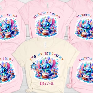 Yellow Shirt: Birthday Girl-Pink color text design
Pink Shirts: Birthday Squad design