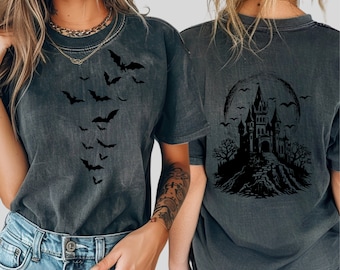 Haunted House Comfort Colors Halloween shirt Halloween Party Bats Crewneck Spooky Season tshirts, Vintage Halloween Tshirt Trendy,Custom Tee