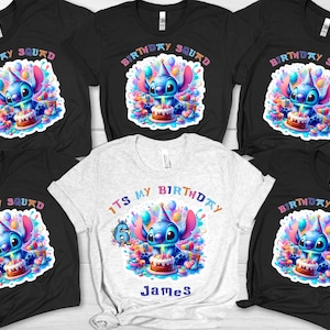 White Shirt: Birthday Boy-Blue color text design
Black Shirts: Birthday Squad design