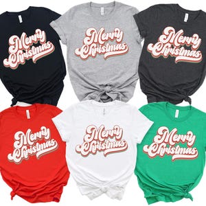 Merry Christmas Shirt, Womens Christmas Shirt, Merry & Bright Shirt, Retro Holiday Shirt, Cute Christmas Gift, Xmas Shirt, Family Christmas
