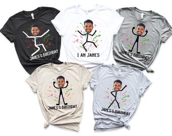 Custom Face Photo Birthday Party Shirt, Personalized Bday Crew Tee, Stickman Squad T-Shirt