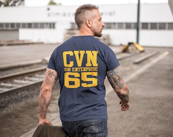 Vintage Style CVN-65 USS Enterprise T-Shirt, Unique Graphic Tee for History Buffs, US Navy Aircraft Carrier Shirt Gift